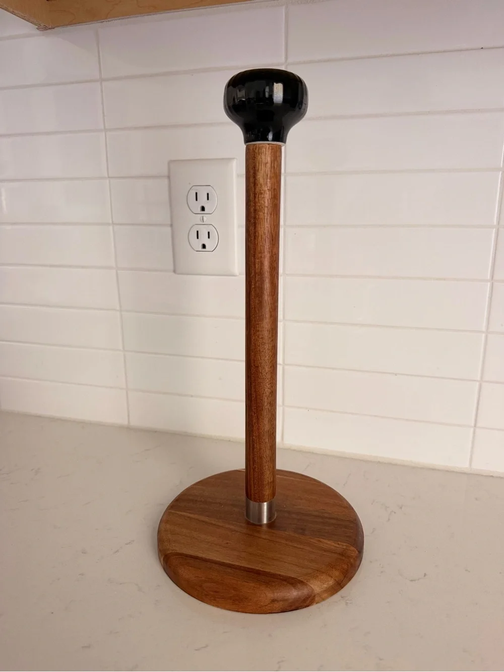 Wood and Black Paper Towel Holder - Modern Kitchen Stand